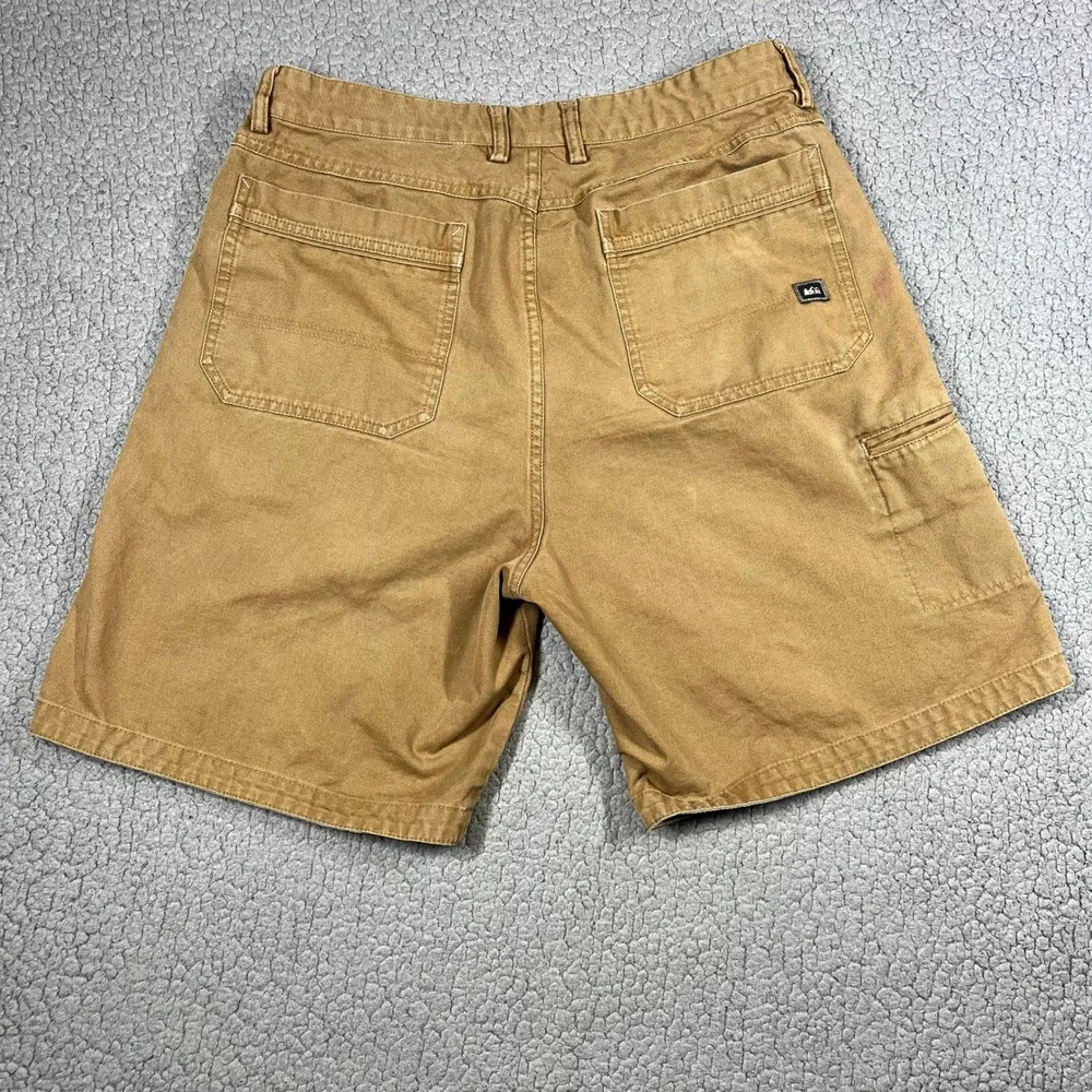 REI Mens 34 Brown Canvas Utility Shorts Organic Cotton Cargo Hiking 6350